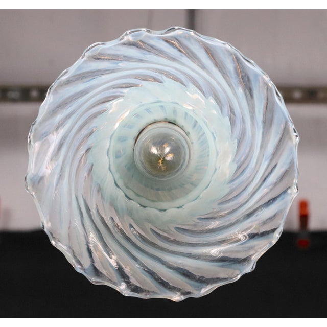 Mid 20th Century Mid 20th Century Art Nouveau Swirl Opal Glass Hanging Pendant Light For Sale - Image 5 of 10