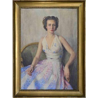 Unknown, Portrait of an Elegant Young Woman Seated in\., 1945, Oil Painting For Sale