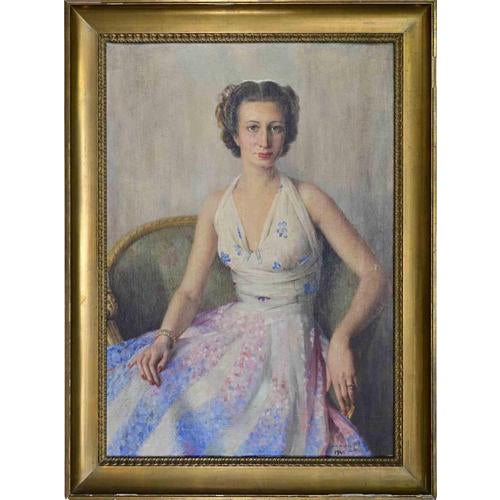 Unknown, Portrait of an Elegant Young Woman Seated in\., 1945, Oil Painting For Sale