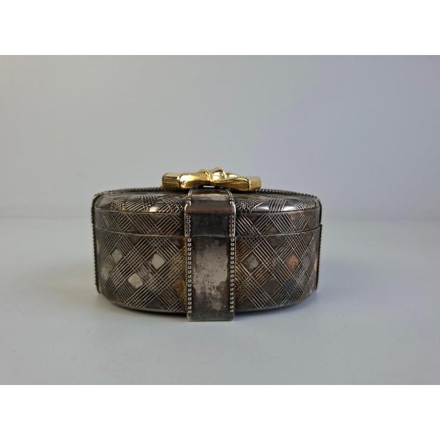 Vintage Silver Tone Geometric Jewelry Box with Gold Bow, 1980 For Sale - Image 17 of 18