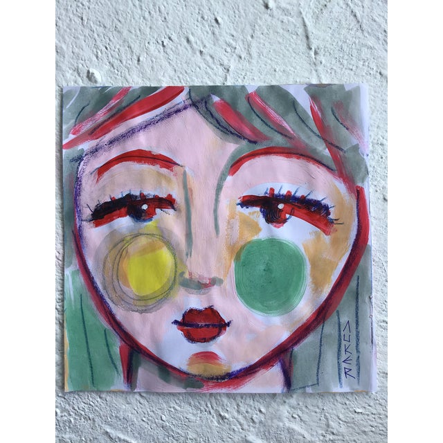 Paper Contemporary Paintings by CL Auker, Mixed Media Colorful Face Triptych on Paper For Sale - Image 7 of 15