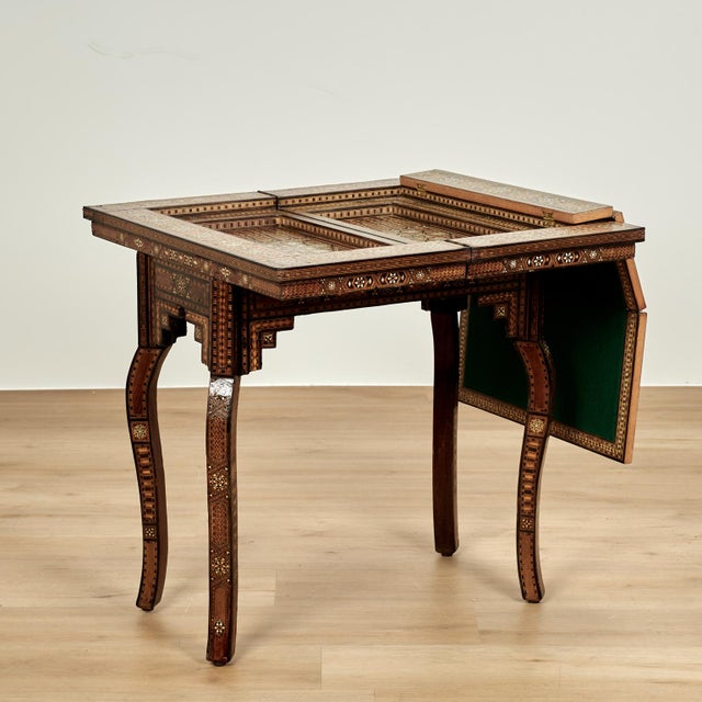 1920s Antique Moroccan Foldout Inlaid Game Table For Sale - Image 5 of 16