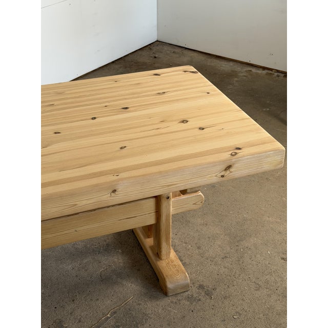 Late 20th Century Scandinavian Modern Trestle Dining Table in Pine, Sweden, 1970s For Sale - Image 5 of 9
