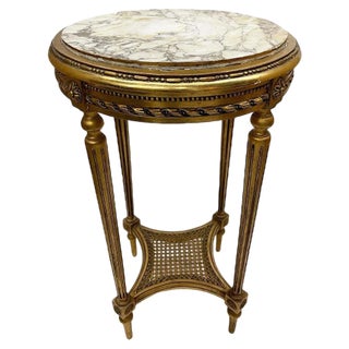 Gilded Wooden Side Table with Marble Top For Sale