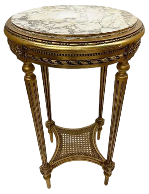 Gilded Wooden Side Table with Marble Top