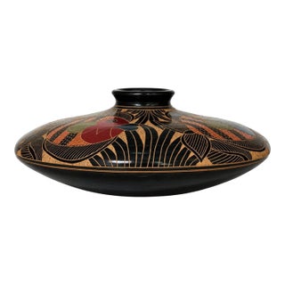 Pedro Guerrero Nicaraguan Chorotega Hand-Carved Ceramic Fish Bud Vase For Sale