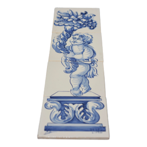 Vintage Hand Painted Portuguese Decor Tiles Azulejos "Cherub " Signed Lisboa - Set of 4