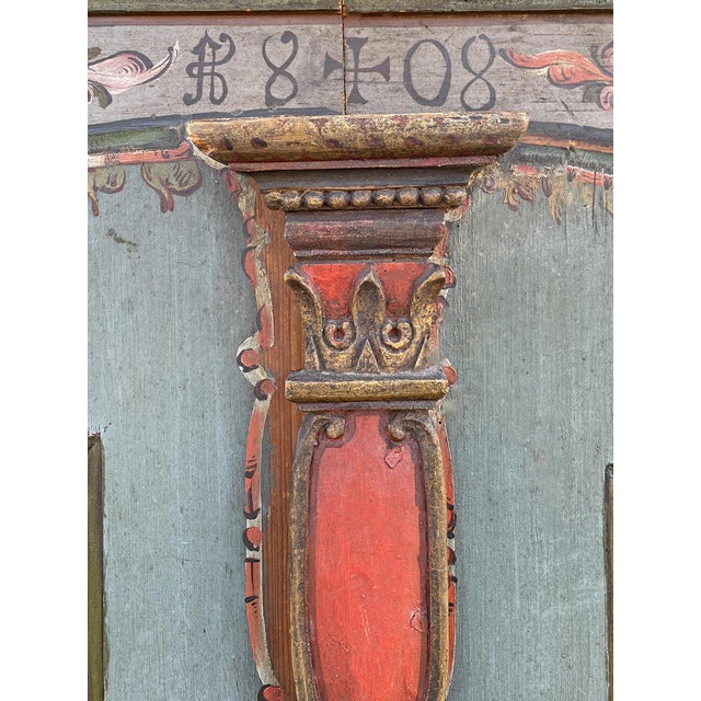 Folk Art Painted Wardrobe in Fir, 1808 For Sale - Image 6 of 18