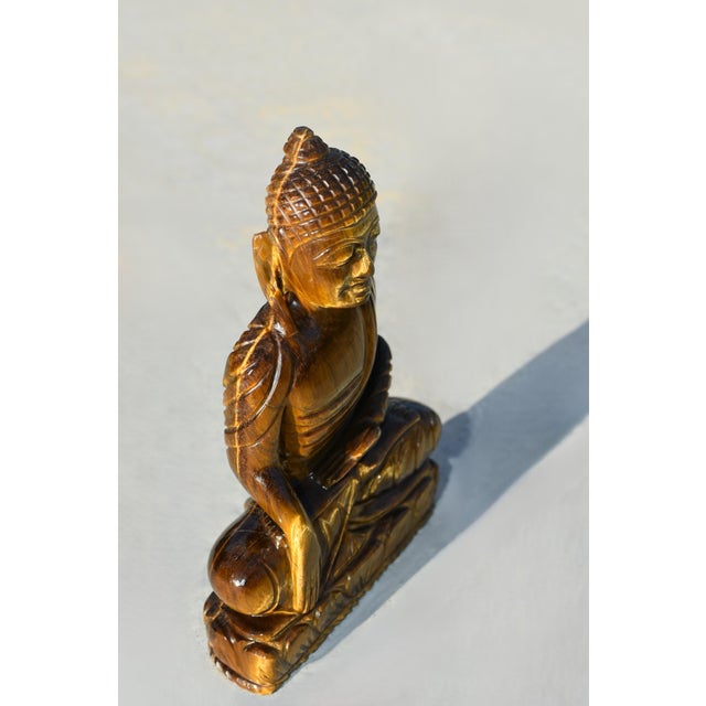 Natural Tiger's Eye Gemstone Buddha Statue For Sale - Image 10 of 14