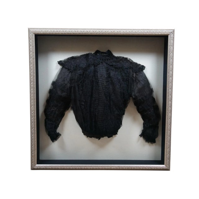 Victorian Early 20th Century Antique Victorian Black Velvet & Lace Bodice & Shirtwaist Framed in Shadowboxes- Set of 2 For Sale - Image 3 of 12