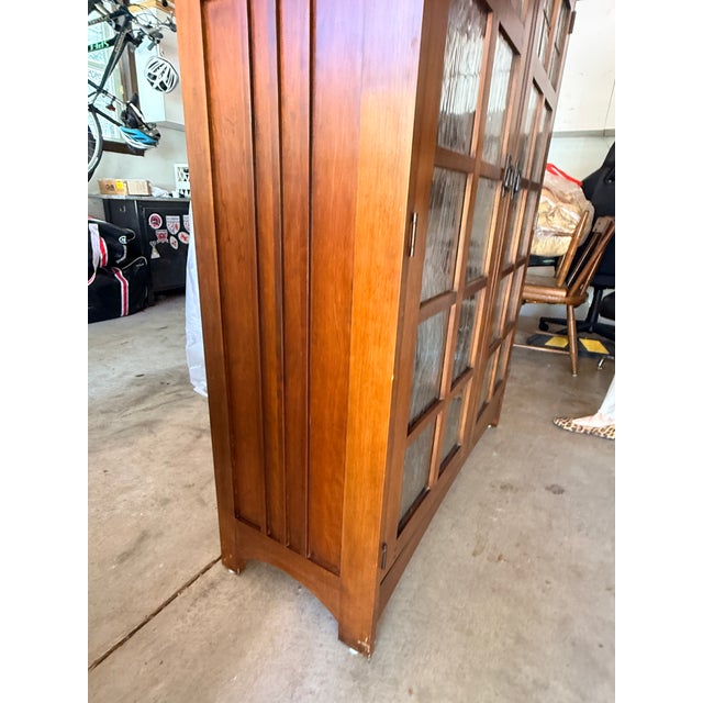Brown Drexel Arts & Crafts Glass Front Bookcase For Sale - Image 8 of 13