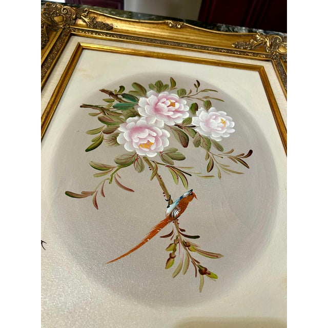 Original Signed K Chu Oil on Canvas, Bird in Floral Scene, Framed For Sale - Image 4 of 11