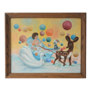 Vintage Mid Century Bubble Bath Boy Surrealist Art Painting