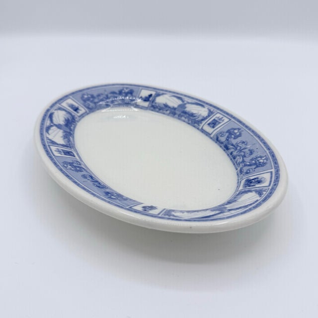 American Vintage Lamberton Scammell Blue & White American Hotelware Oval Platter For Sale - Image 3 of 5