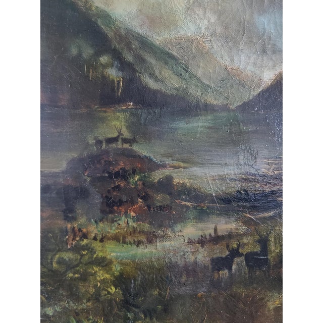 Antique 19th Century Oil Painting Moody Woodland Landscape With Deer For Sale - Image 4 of 15