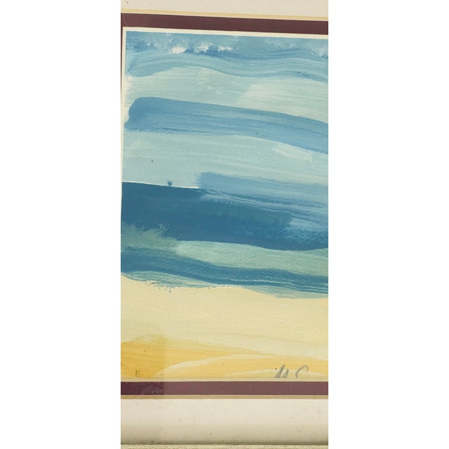 Pair of original art acrylic on paper Sunny Isles seascapes mini paintings in silvertone frames..