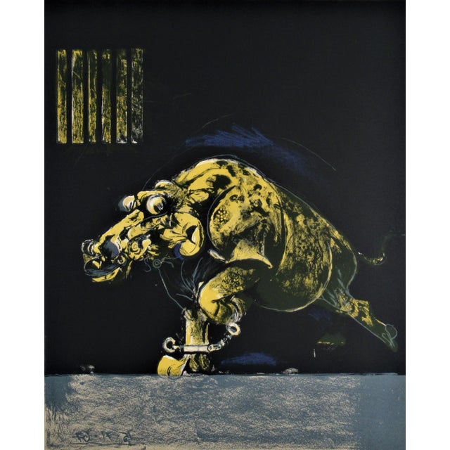 This artwork titled "Chained Beast" from the suite "Bestiary and some Correspondences" 1967 is an original color...