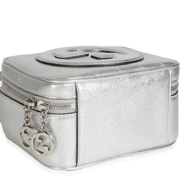 Silver Silver Metallic Sakai Be Green Calfskin Diagonal Stitched Blondie Top Hand For Sale - Image 8 of 9