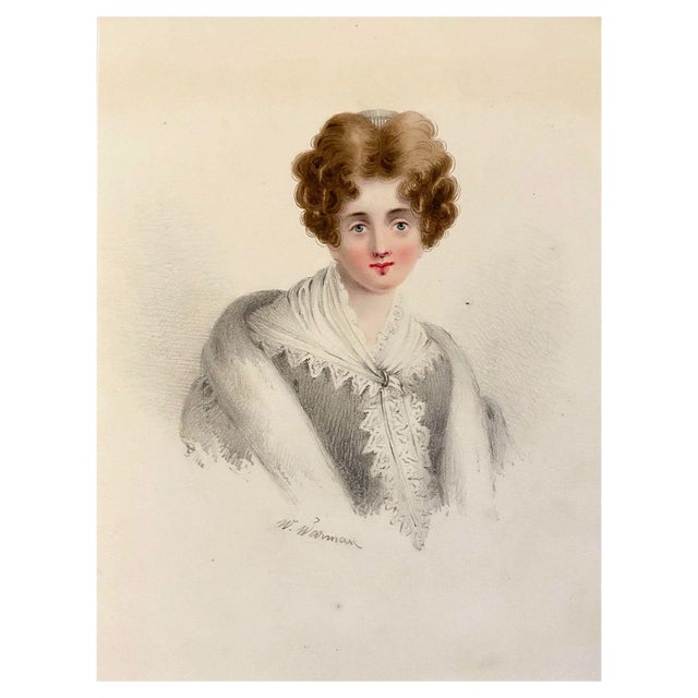 William Warman, Portrait of a Woman in a Shawl, Mid 19th Century, Watercolour For Sale
