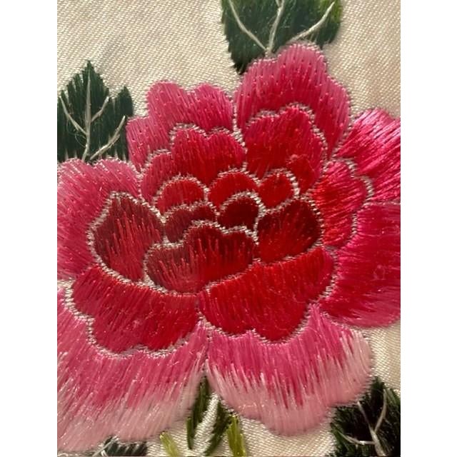 Wood Vintage Chinese Silk Hand Embroidery in a Custom Gilt Bamboo Wood Frame For Sale - Image 7 of 12