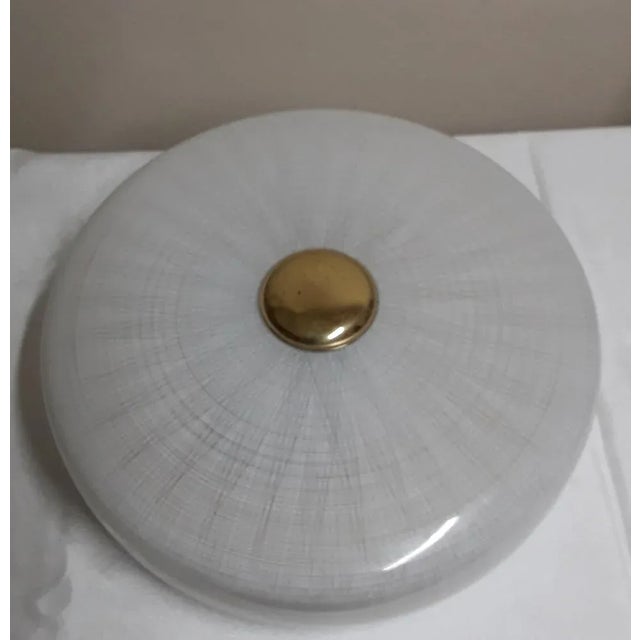 Vintage German 2-Flame Flat Ceiling Lamp in Brass-Colored Metal, 1970s, in Very Good conditions. Designed 1970 to 1979...