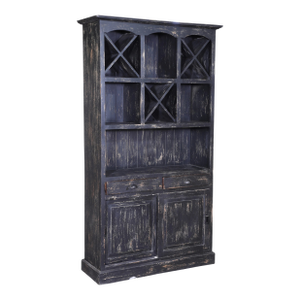 Country Farmhouse Tall Black Mango Wood Wine Cabinet