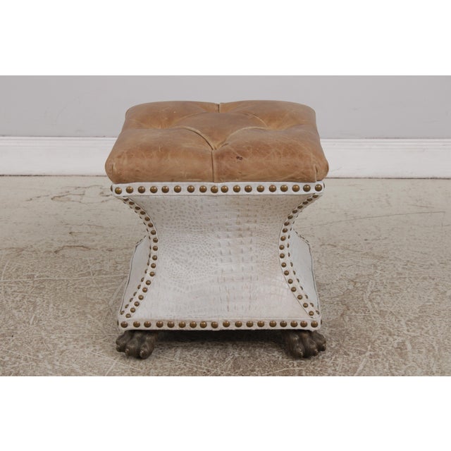 Thomasville Thomasville Pair of Tufted Leather Stools For Sale - Image 4 of 14