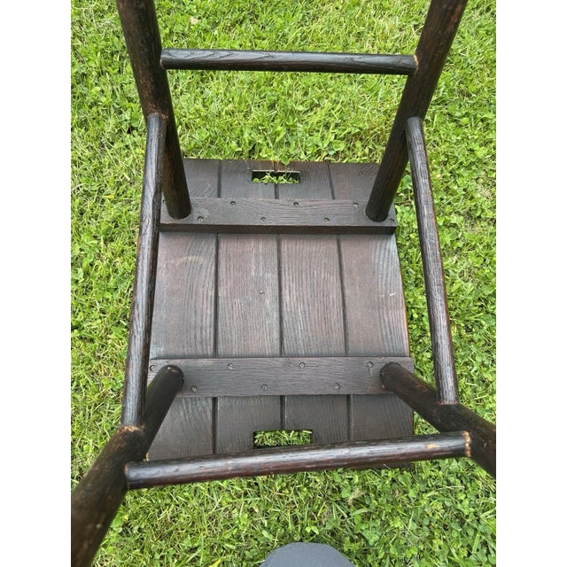 Mid-Century Arts & Crafts Solid Oak Wood Bench Stool Curved Seat Rustic For Sale - Image 12 of 17