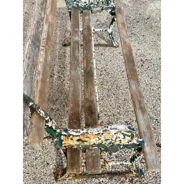 Antique English Victorian Cast Iron Wooden Slat Garden Seat Patio Park Bench For Sale - Image 10 of 12
