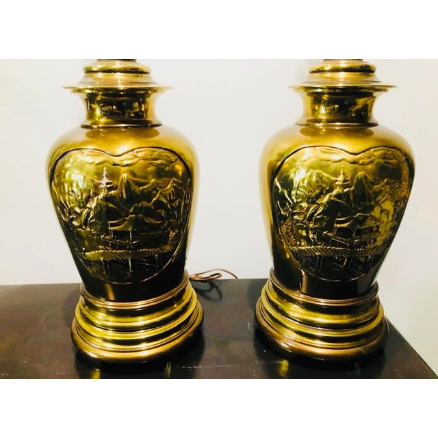 1990s 1990s Chinese Chinoiserie Style Etched Glass Lamps - a Pair For Sale - Image 5 of 9