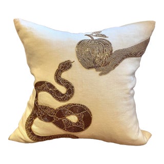 Jonathan Adler Muse Snake & Apple Throw Pillow For Sale