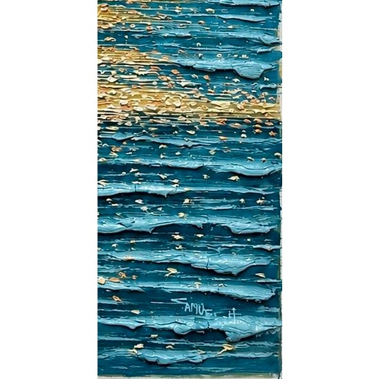 Contemporary Golden Hour Ocean Reflection | Original Textured Oil Painting — Unstretched, by Samuel H. (24" X 36") For Sale - Image 3 of 6