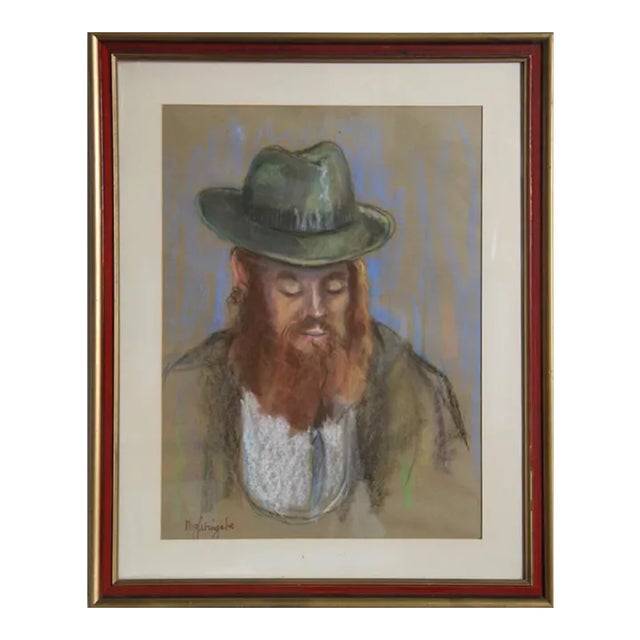 Portrait of a Jewish Man, Unknown Artist Pastel on Paper, Signed Nightingale For Sale