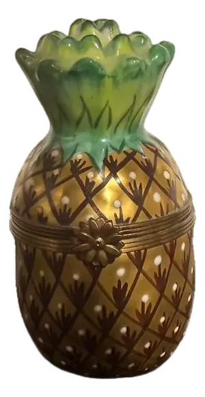 Late 20th Century Authentic Limoges France Peint Main Chamart Pineapple Porcelain Trinket Box