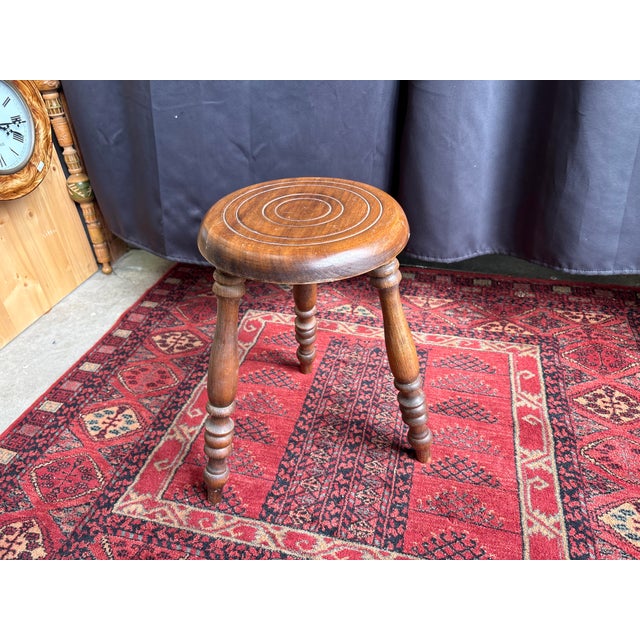 Antique Breton Stool in Turned Wood with Carved Seat, France For Sale - Image 6 of 6