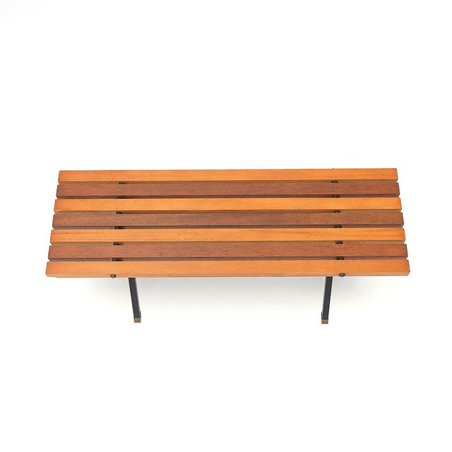 Mid-Century Modern Metal and Wood Bench, 1950s For Sale - Image 3 of 14