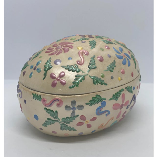 Vintage Black Bird Mold Inc. Hand Painted Multicolored Ceramic Egg Shaped Lidded Box For Sale - Image 13 of 13