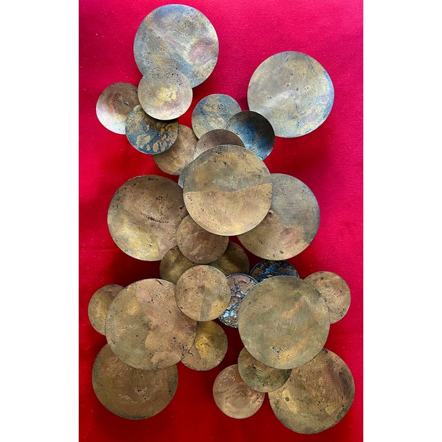 Mid-Century Modern Large Mid-Century Modern Abstract Expressionist Gilt Metal Lily Pad Raindrop Wall Sculpture Circa 1960 For Sale - Image 3 of 12