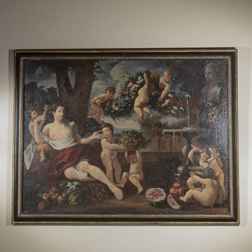 Country Scene Lady with Cherubs, Oil on Canvas, Framed For Sale - Image 6 of 7