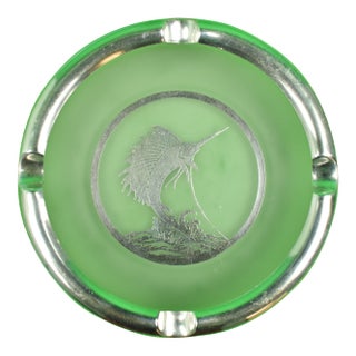 Art Deco Sterling Overlay Cigar C1930s Ashtray W/ Sailfish Motif For Sale