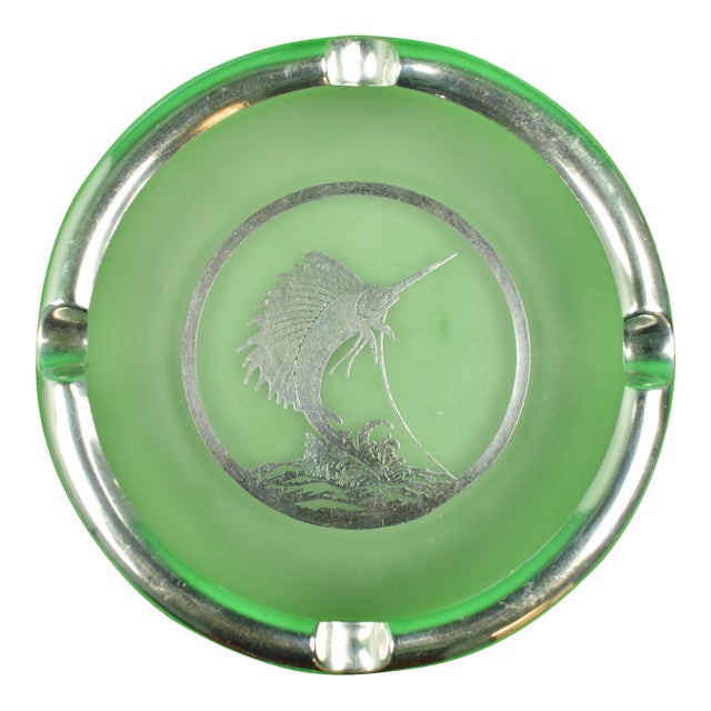 Art Deco Sterling Overlay Cigar C1930s Ashtray W/ Sailfish Motif For Sale