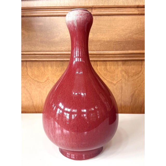 Asian Tall Antique Chinese Langyao Red Porcelain Vase Qing Qianlong Mark For Sale - Image 3 of 18