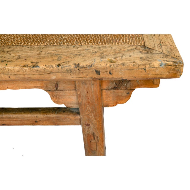 Chinese Daybed/Coffee Table With Rattan Inlaid Surface Elm Wood Chairish