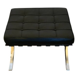 Mid Century Modern MCM Naos Black Leather Ottoman With Chrome Frame Italy 1998 For Sale