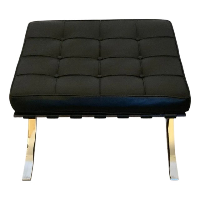 Mid Century Modern MCM Naos Black Leather Ottoman With Chrome Frame Italy 1998 For Sale