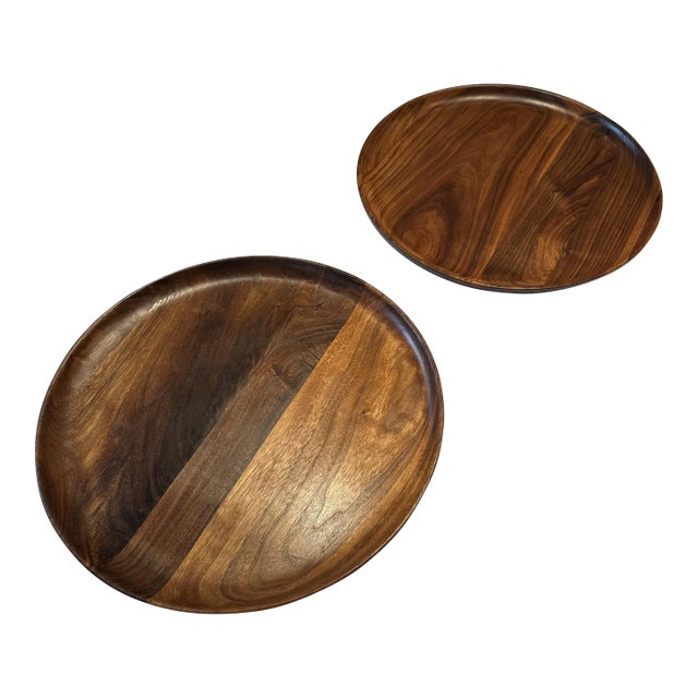 Andrew Pearce' Walnut Wood Round Trays- Set of 2 For Sale