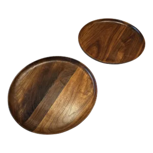 Andrew Pearce' Walnut Wood Round Trays- Set of 2