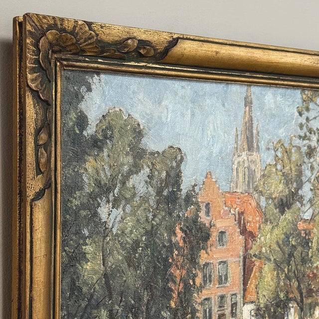 Antique Framed Oil Painting on Canvas Signed DeMeer ~ 'View of Bruges' For Sale - Image 14 of 15