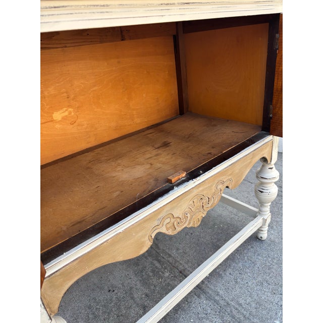 Farmhouse Distressed Neutral Cabinet | Vintage Rustic Sideboard | Shabby Chic Painted Console | Entryway Storage Cabinet | Wood Bar Cabinet For Sale - Image 10 of 11