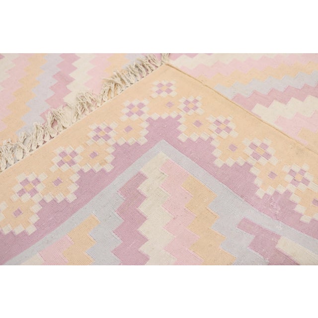 1980s Vintage Boho Chic Dhurrie Area Rug With Pastel Colors - 9'2 X 11'10 For Sale - Image 5 of 10
